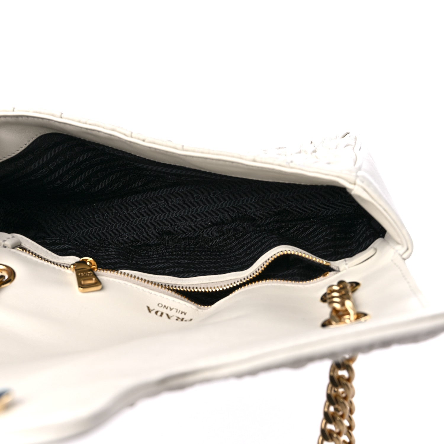 Prada Nappa Gaufre Medium Chain Flap Shoulder Bag White 5 of 10