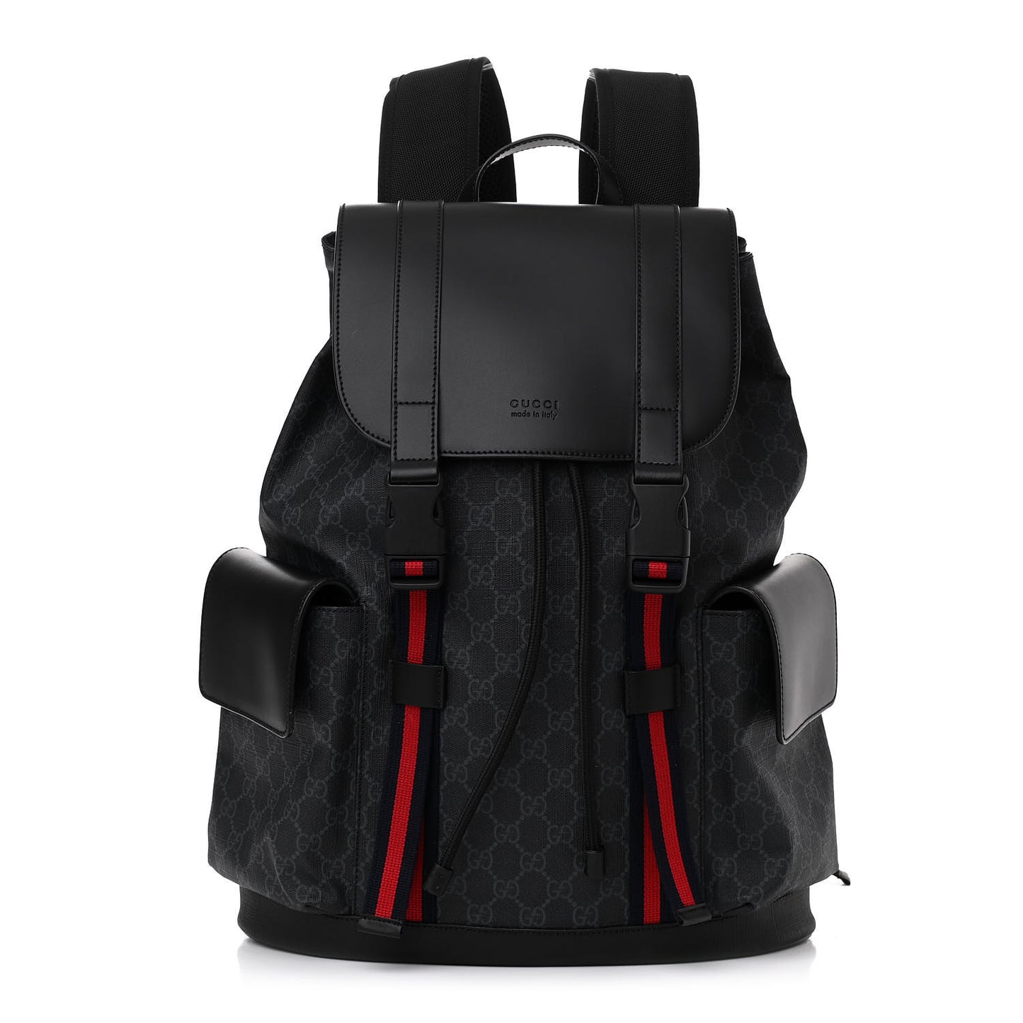 Soft GG Supreme Monogram Appia Calfskin Web Double Buckle Backpack Black