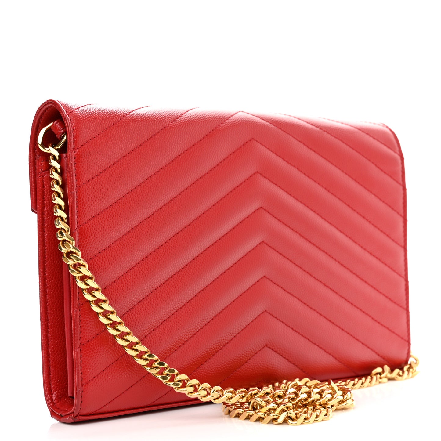 Grain De Poudre Matelasse Chevron Monogram Chain Wallet New Red