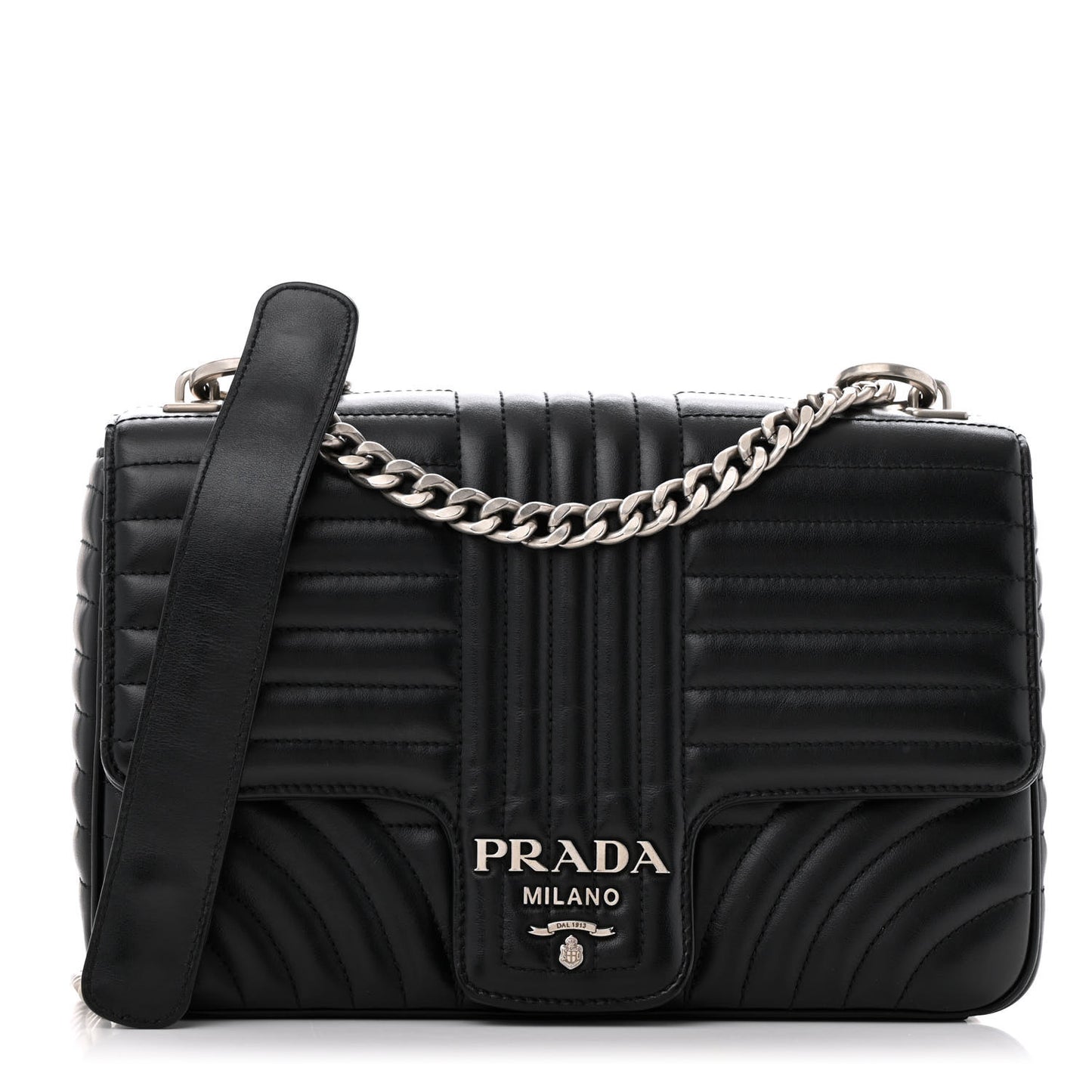 Soft Calfskin Impunture Diagramme Large Chain Flap Shoulder Bag Black