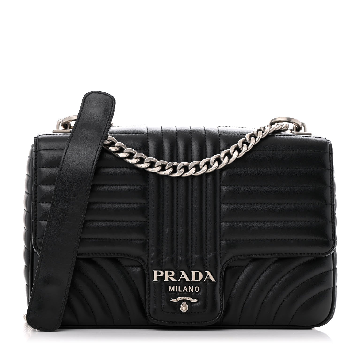 Prada Soft Calfskin Impunture Diagramme Large Chain Flap Shoulder Bag Black 1 of 12