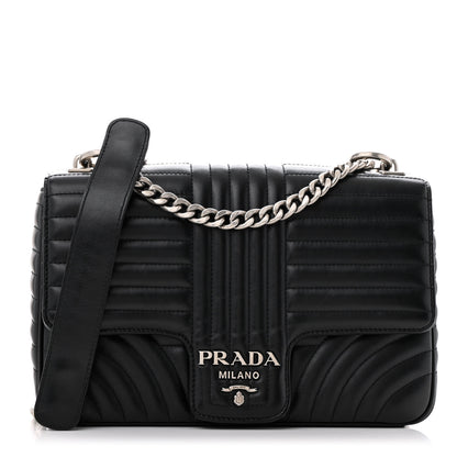 Prada Soft Calfskin Impunture Diagramme Large Chain Flap Shoulder Bag Black 1 of 12