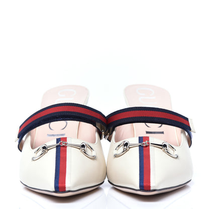 Gucci Malaga Kid Sylvie Web Cross Strap Mid-Heel Slides 40.5 Vintage White 2 of 9