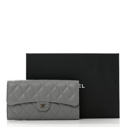 Chanel Caviar Quilted Large Gusset Flap Wallet Grey 9 of 9