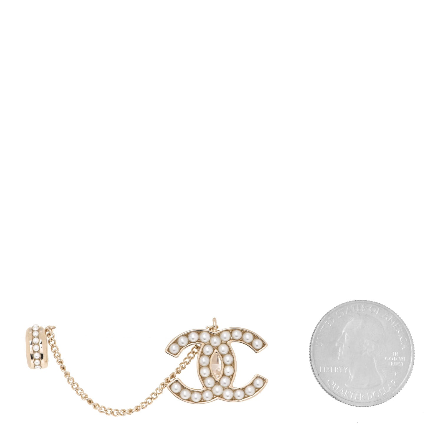 Chanel Crystal CC Chain Cuff Single Clip On Earring Gold Pearly White 2 of 5