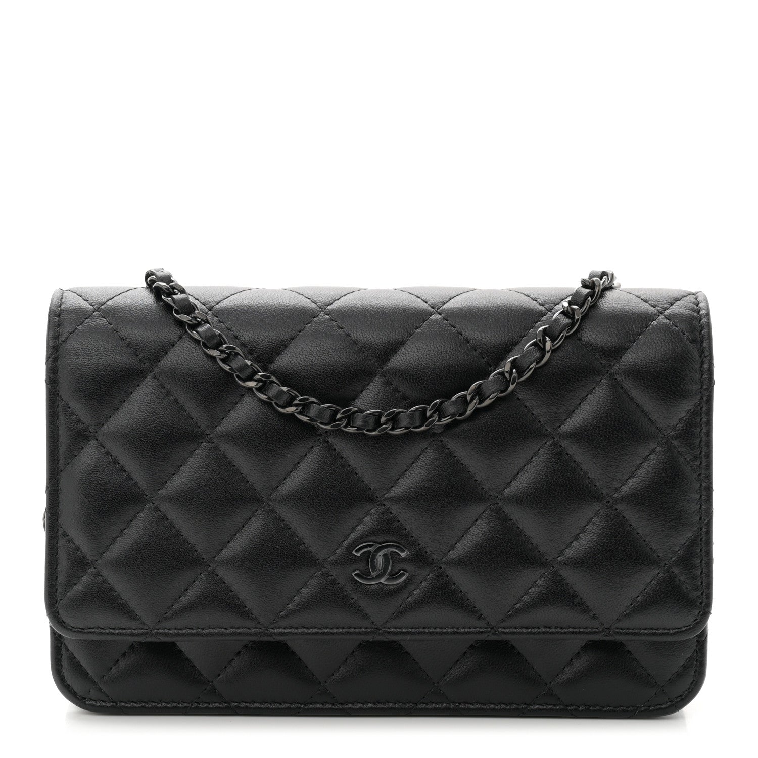 Chanel Lambskin Quilted Wallet On Chain WOC So Black 1 of 12