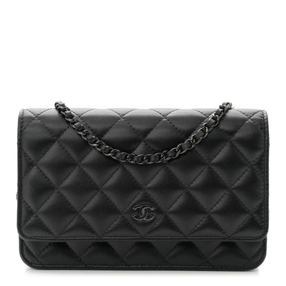 Chanel Lambskin Quilted Wallet On Chain WOC So Black 1 of 12