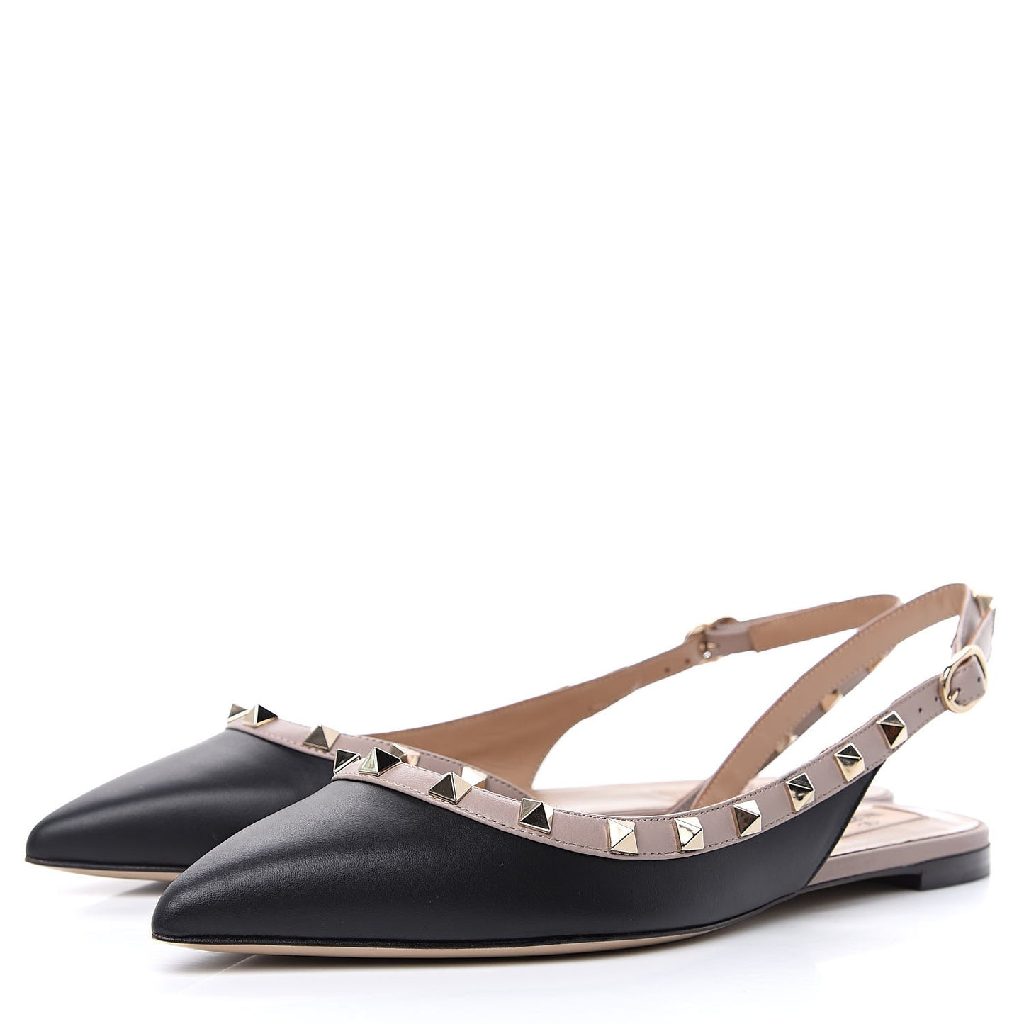 Nappa Rockstud Slingback Flats 38.5 Black Poudre