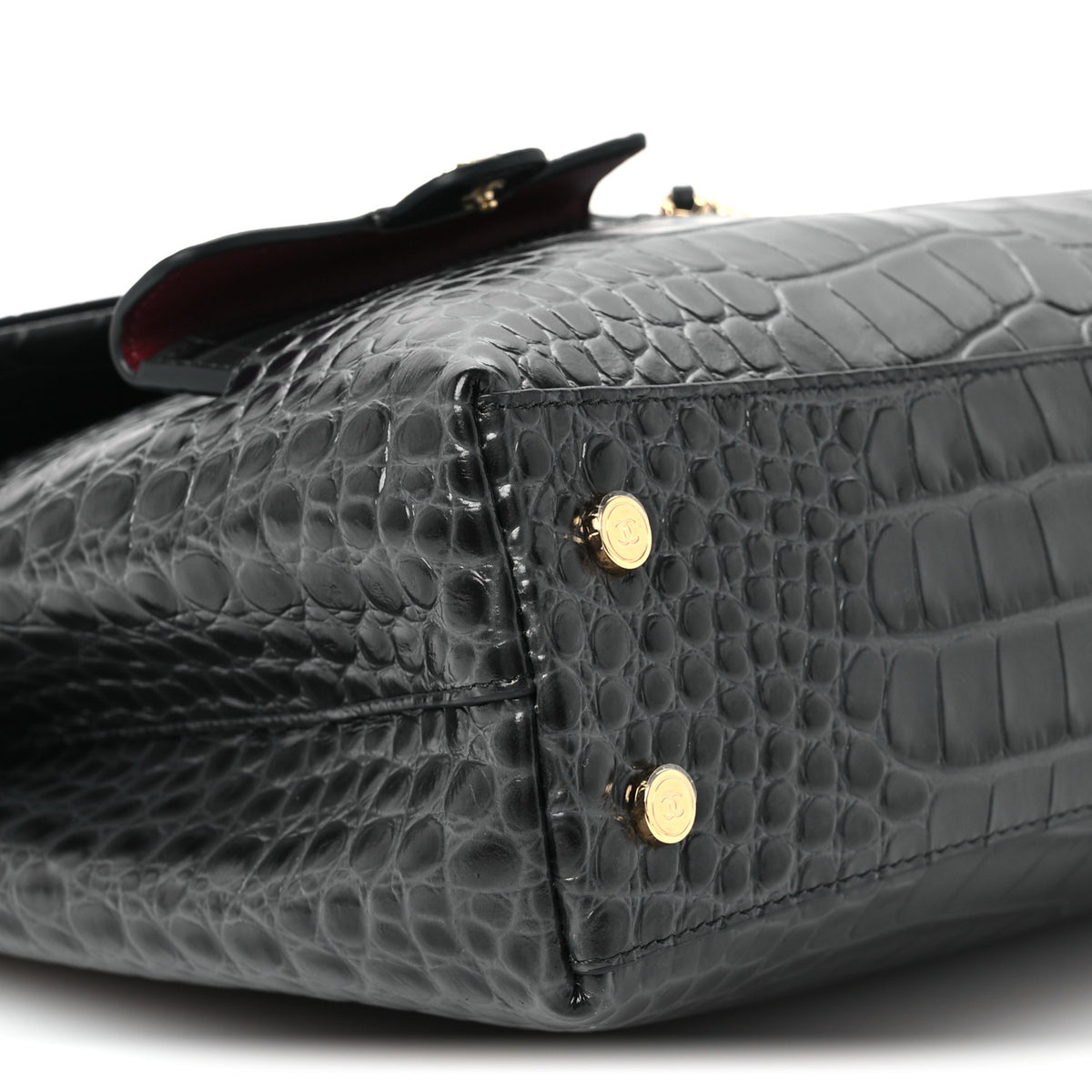 Calfskin Crocodile Embossed Fifth Avenue Maxi Flap Top Handle Bag Dark Grey