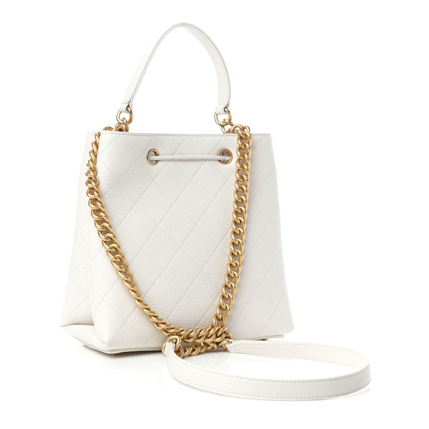 Chanel Grained Calfskin Stitched Small Drawstring Bag White 3 of 10