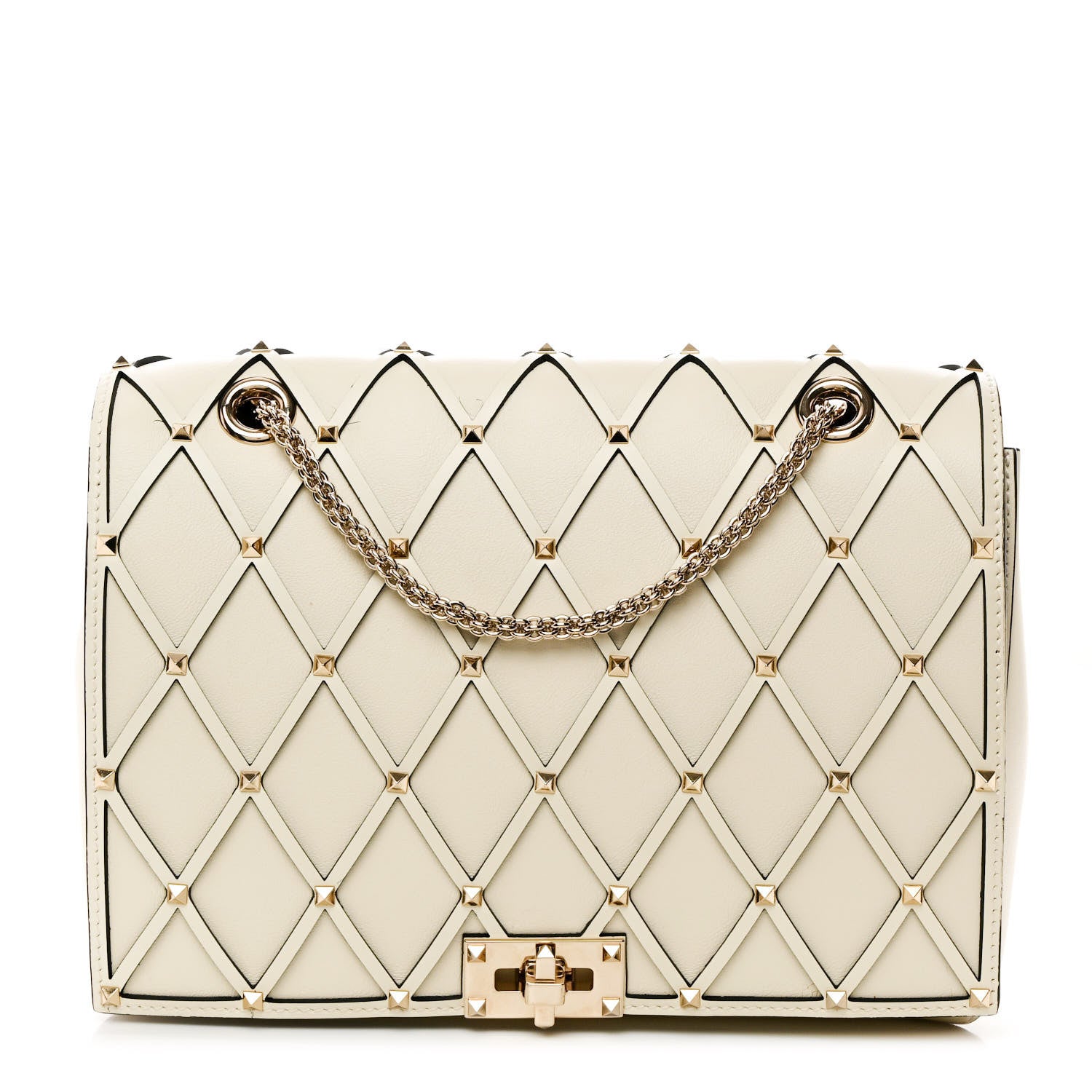 Valentino Garavani Smooth Calfskin Quilted Beehive Shoulder Bag Light Ivory 1 of 9