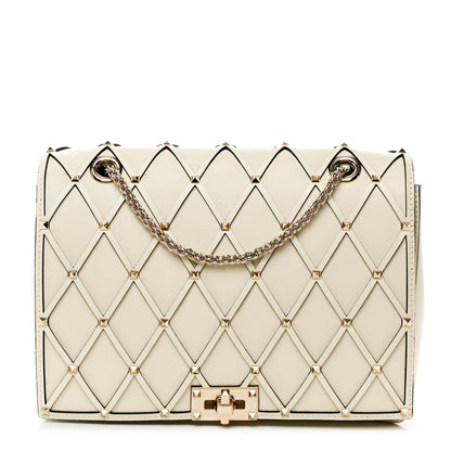 Valentino Garavani Smooth Calfskin Quilted Beehive Shoulder Bag Light Ivory 1 of 9