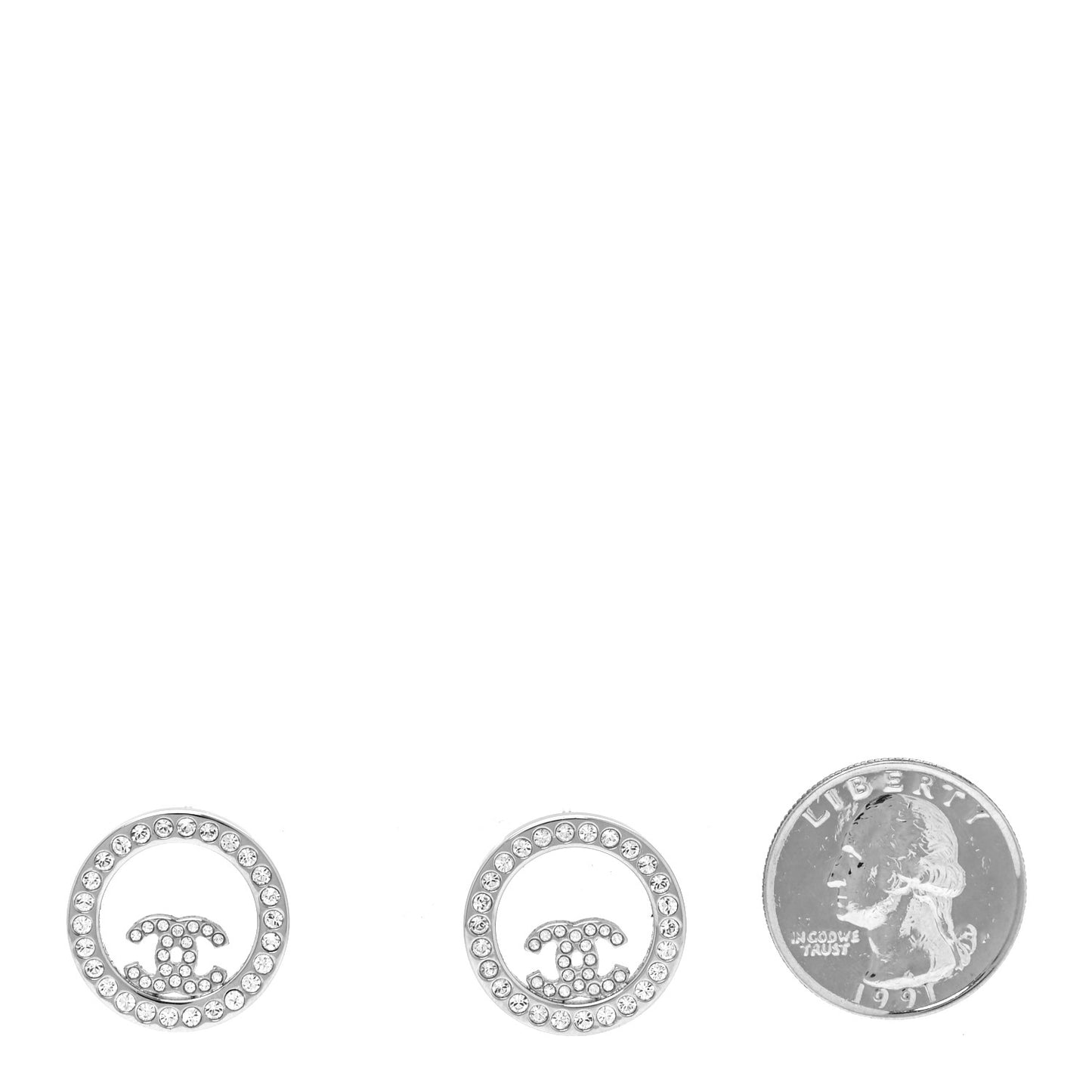 Crystal CC Round Earrings Silver