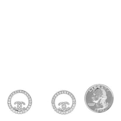 Chanel Crystal CC Round Earrings Silver 2 of 4