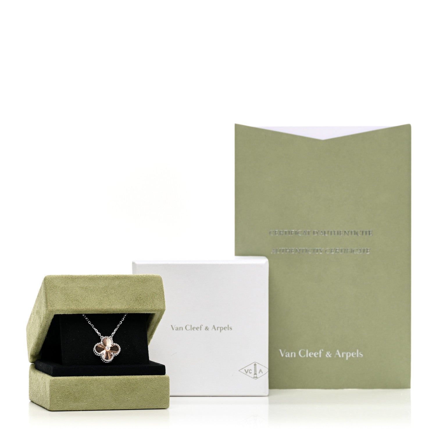 Van Cleef & Arpels 18K White Rose Gold Diamond Guilloche Vintage Alhambra Pendant Necklace 5 of 5