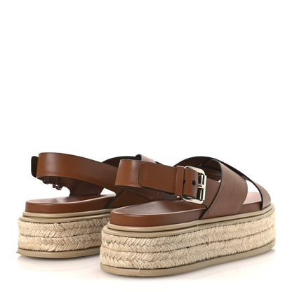 Prada Vitello Soft Espadrilles Platform Sandals 39.5 Cognac 5 of 12