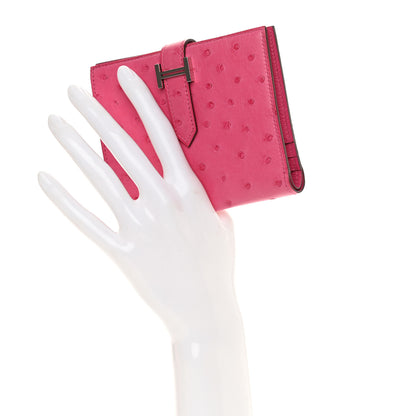 Hermes Ostrich Bearn Compact Wallet Rose Tyrien 2 of 9