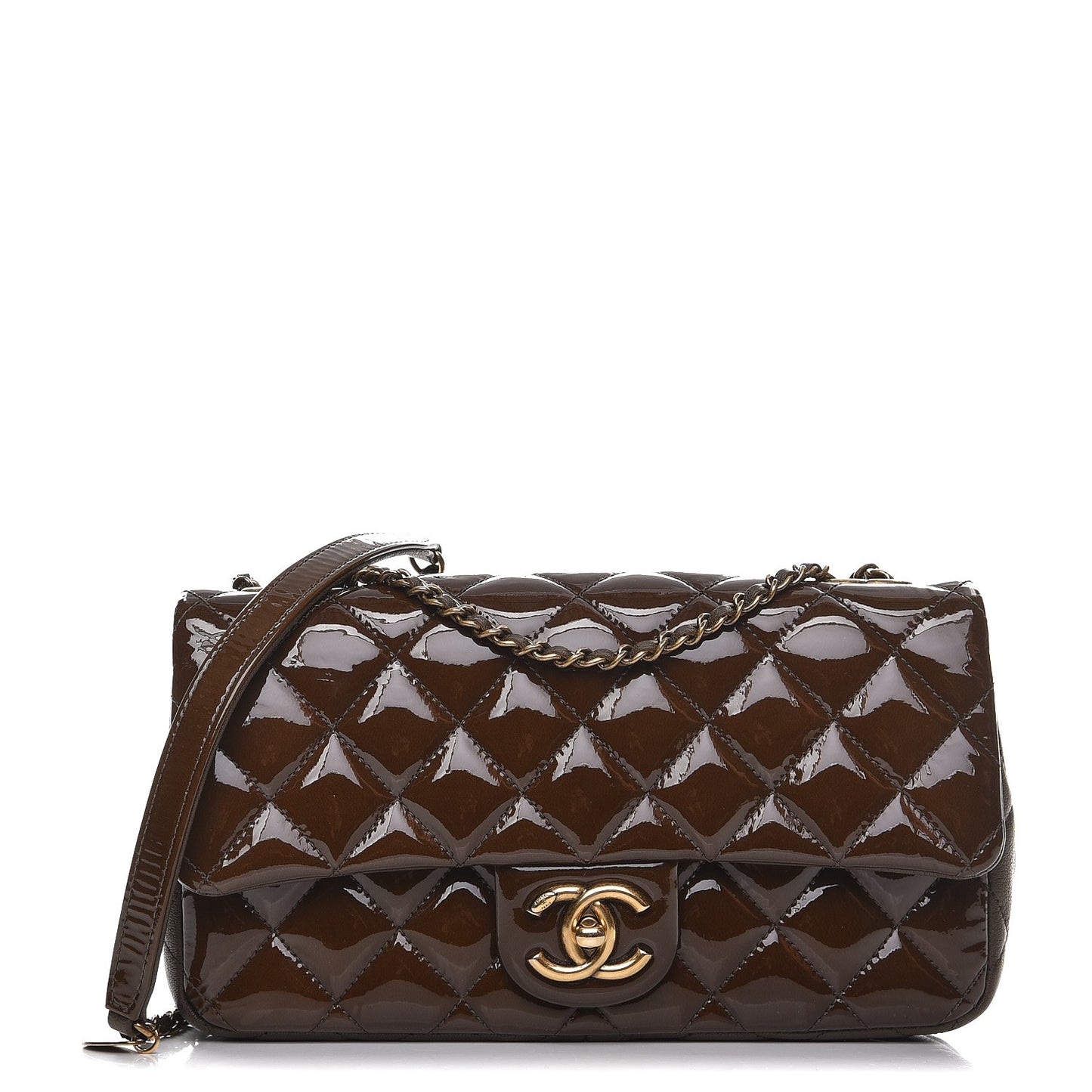 Patent Goatskin Quilted Medium CC Eyelet Flap Khaki