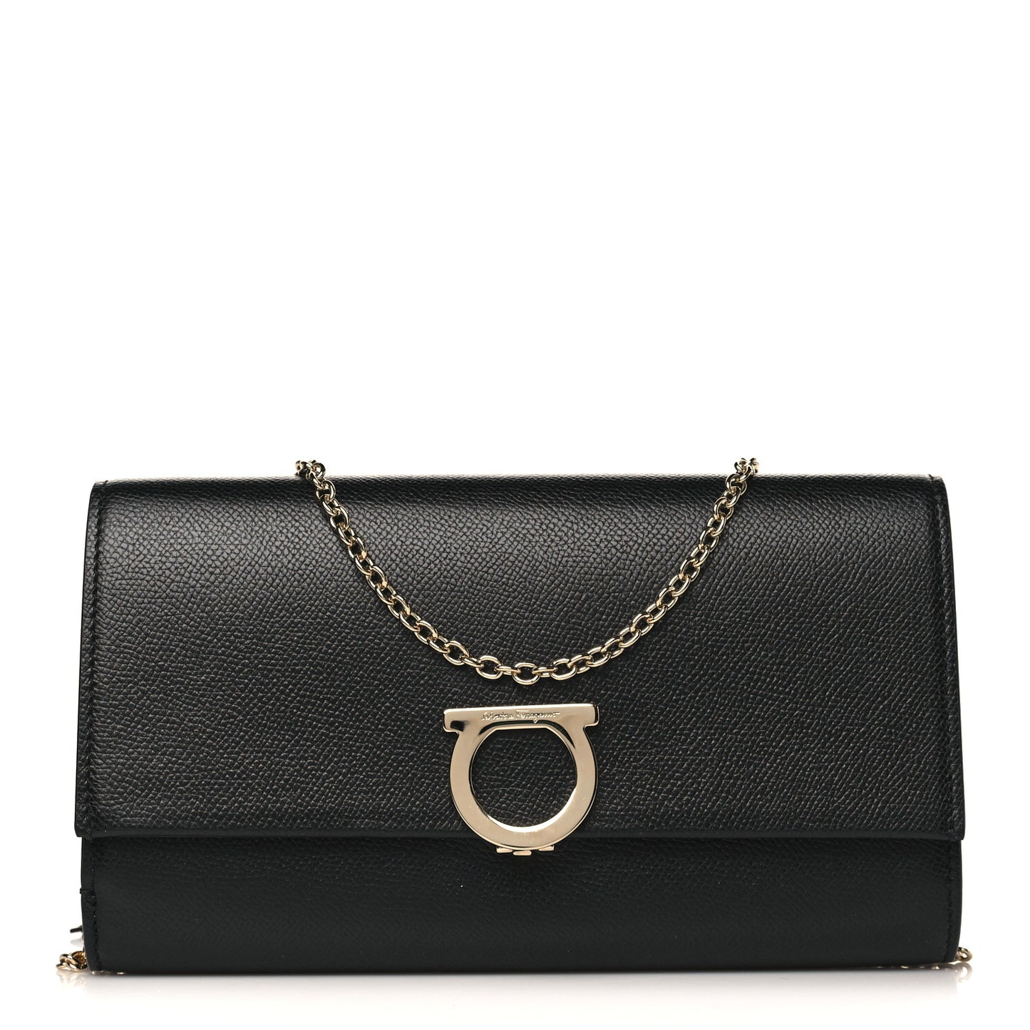 Calfskin Gancini Wallet On Chain Black