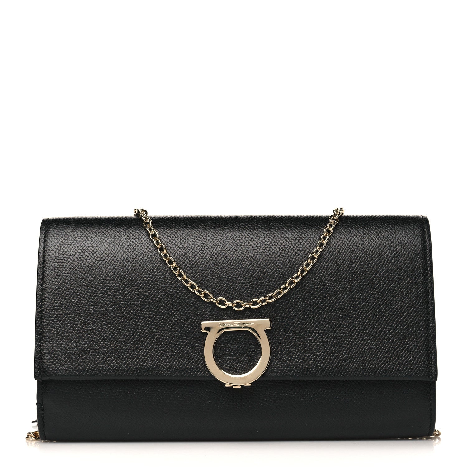 Salvatore Ferragamo Calfskin Gancini Wallet On Chain Black 1 of 9