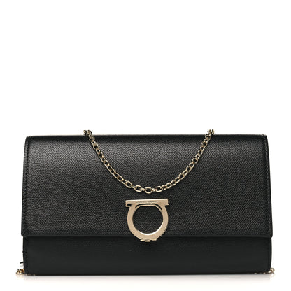 Salvatore Ferragamo Calfskin Gancini Wallet On Chain Black 1 of 9