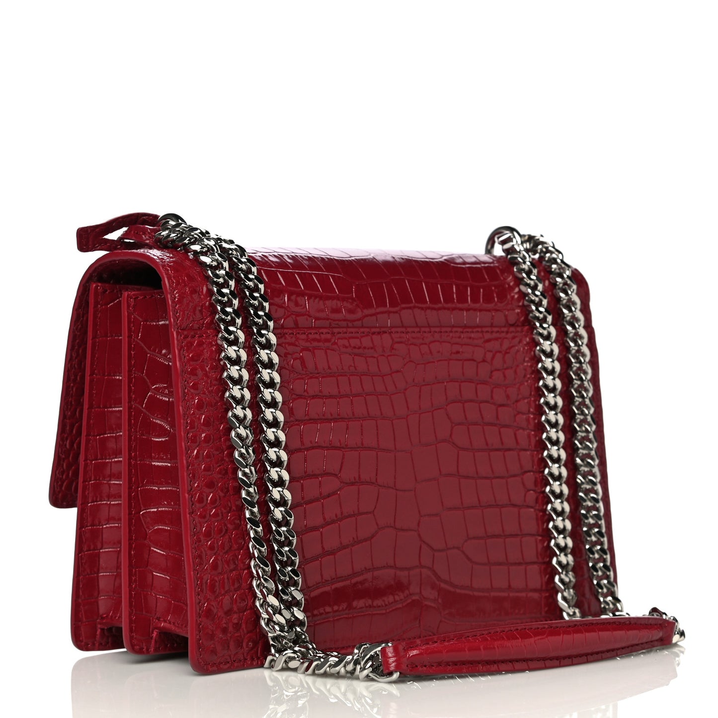 Calfskin Crocodile Embossed Medium Monogram Sunset Rouge Eros