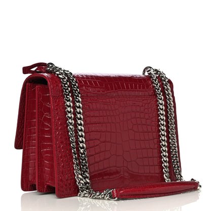 Saint Laurent Calfskin Crocodile Embossed Medium Monogram Sunset Rouge Eros 2 of 10