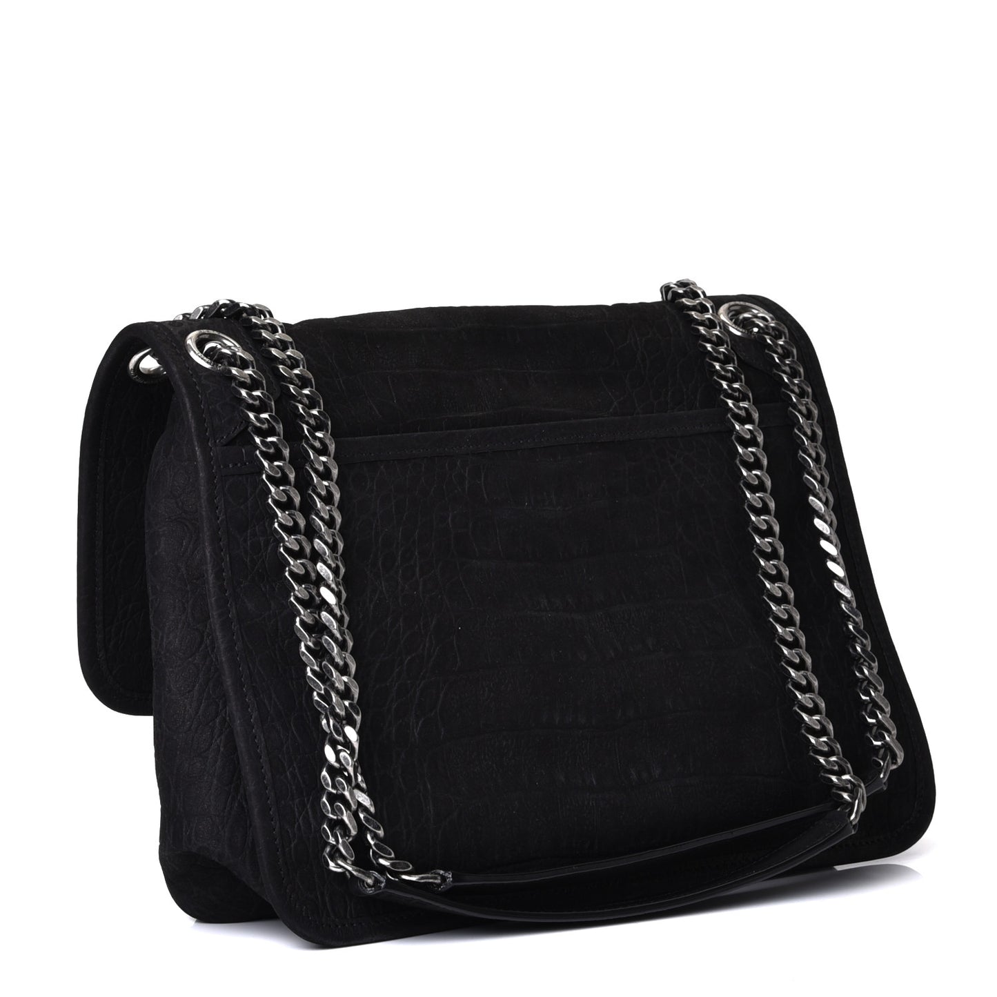 Nubuck Crocodile Embossed Monogram Medium Niki Chain Satchel Black