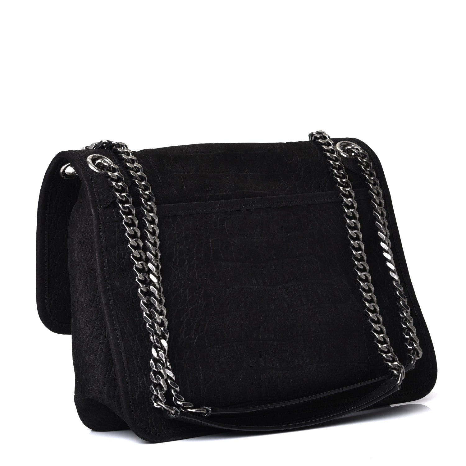 Saint Laurent Nubuck Crocodile Embossed Monogram Medium Niki Chain Satchel Black 4 of 10