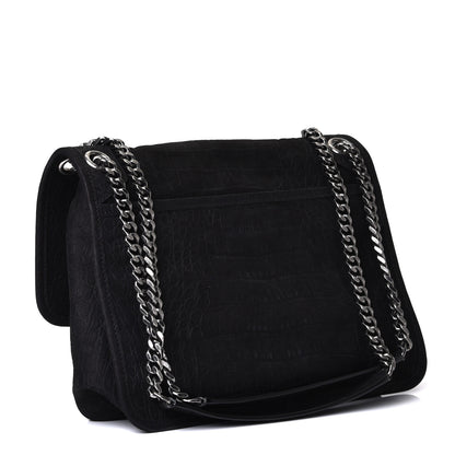 Saint Laurent Nubuck Crocodile Embossed Monogram Medium Niki Chain Satchel Black 4 of 10