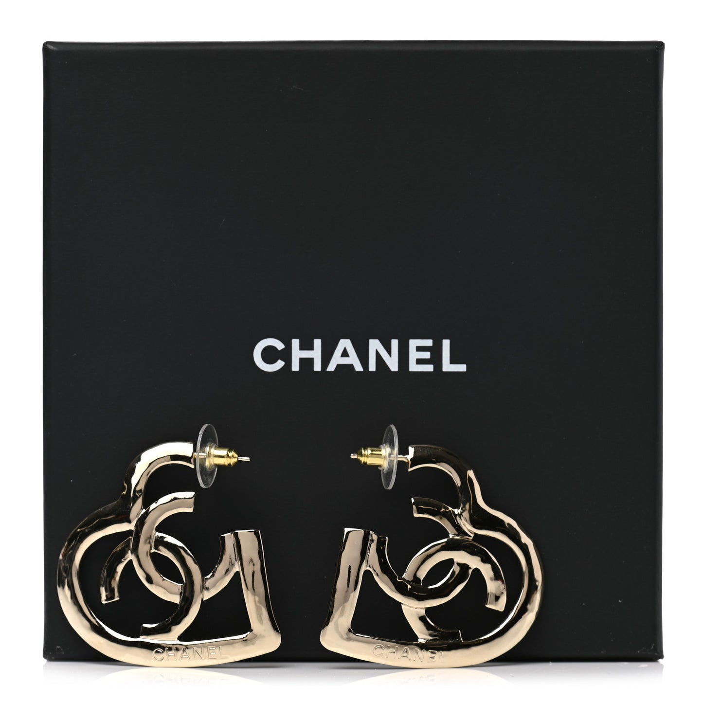 Metal CC Heart Coco In Love Hoop Earrings Gold
