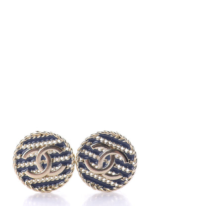 Chanel Metal Chain CC Round Earrings Gold Blue 1 of 6