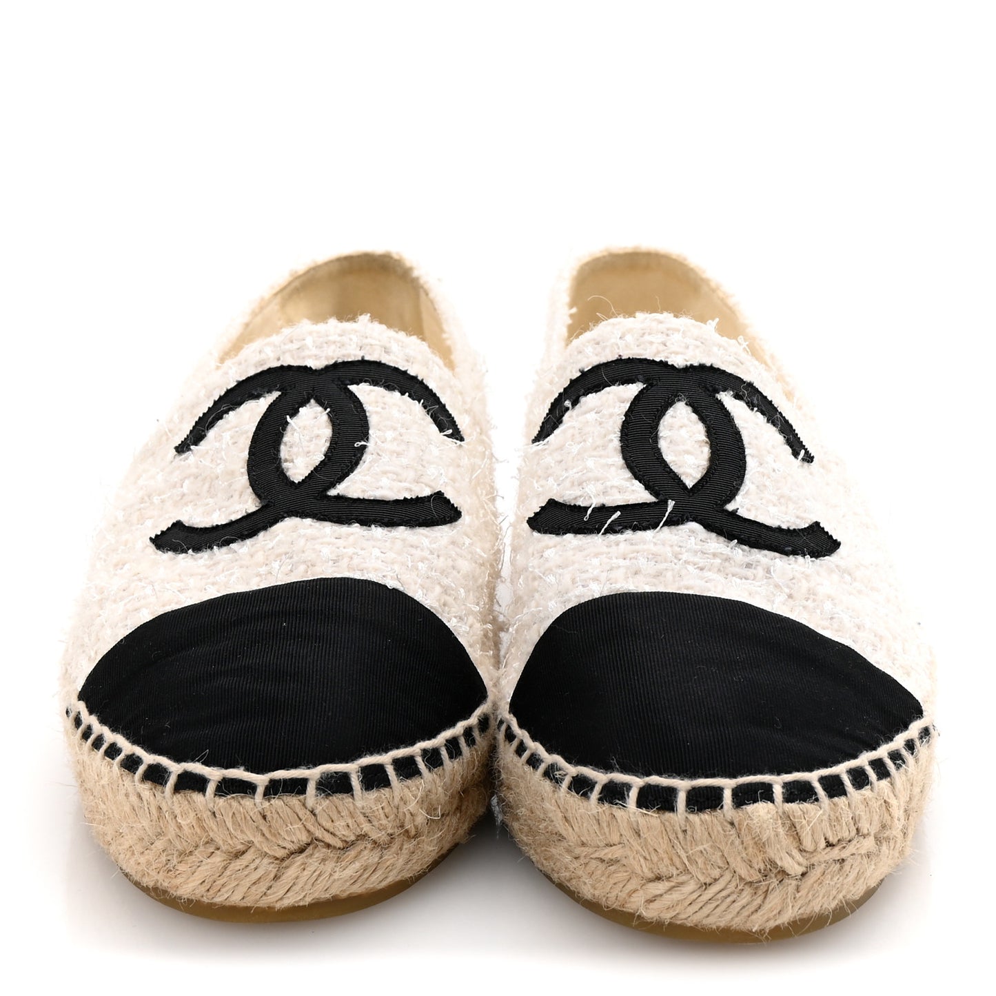 Tweed Grosgrain CC Espadrilles 39 White Black