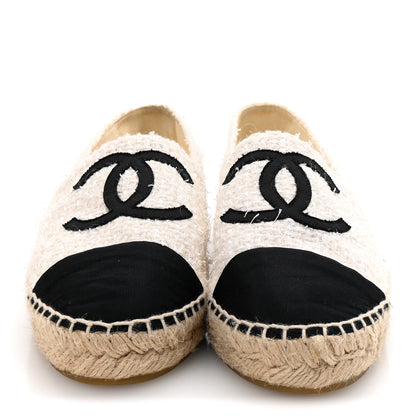 Chanel Tweed Grosgrain CC Espadrilles 39 White Black 3 of 9