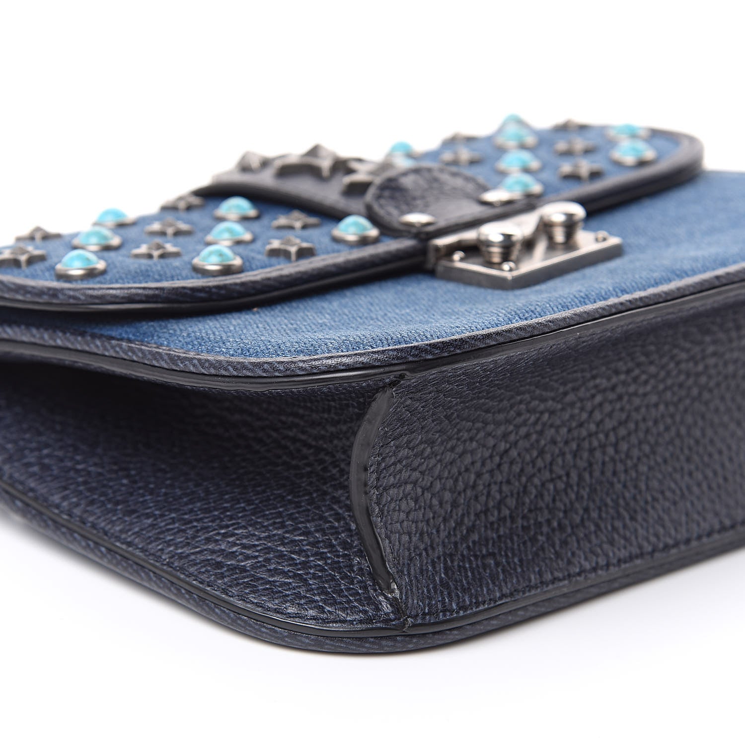 Valentino Garavani Denim Star Studded Small Lock Flap Blue 7 of 9