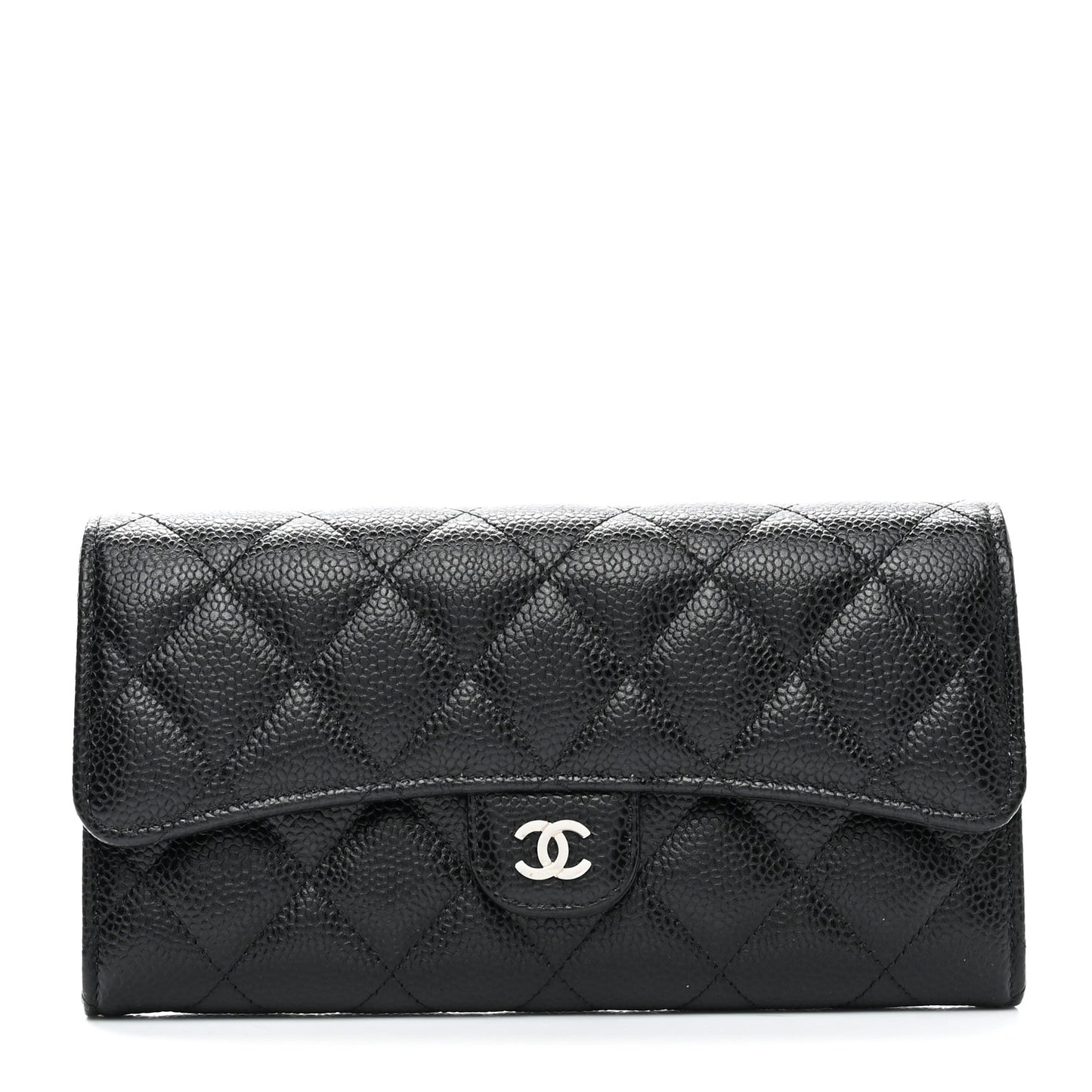 Caviar Quilted Large Gusset Flap Wallet Black