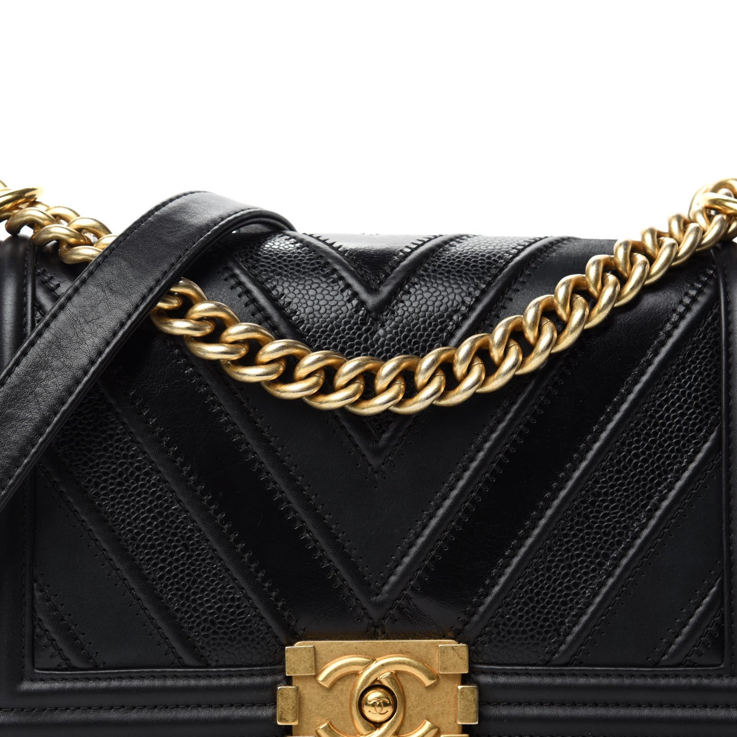 Caviar Suede Calfskin Chevron Medium Boy Flap Black