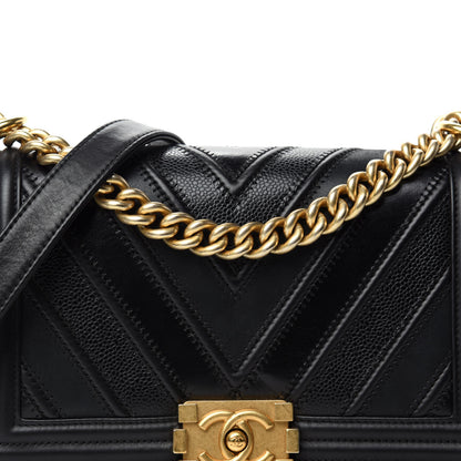 Chanel Caviar Suede Calfskin Chevron Medium Boy Flap Black 12 of 13