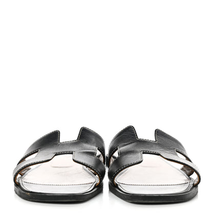 Hermes Box Calfskin Oran Sandals 37.5 Black 2 of 11