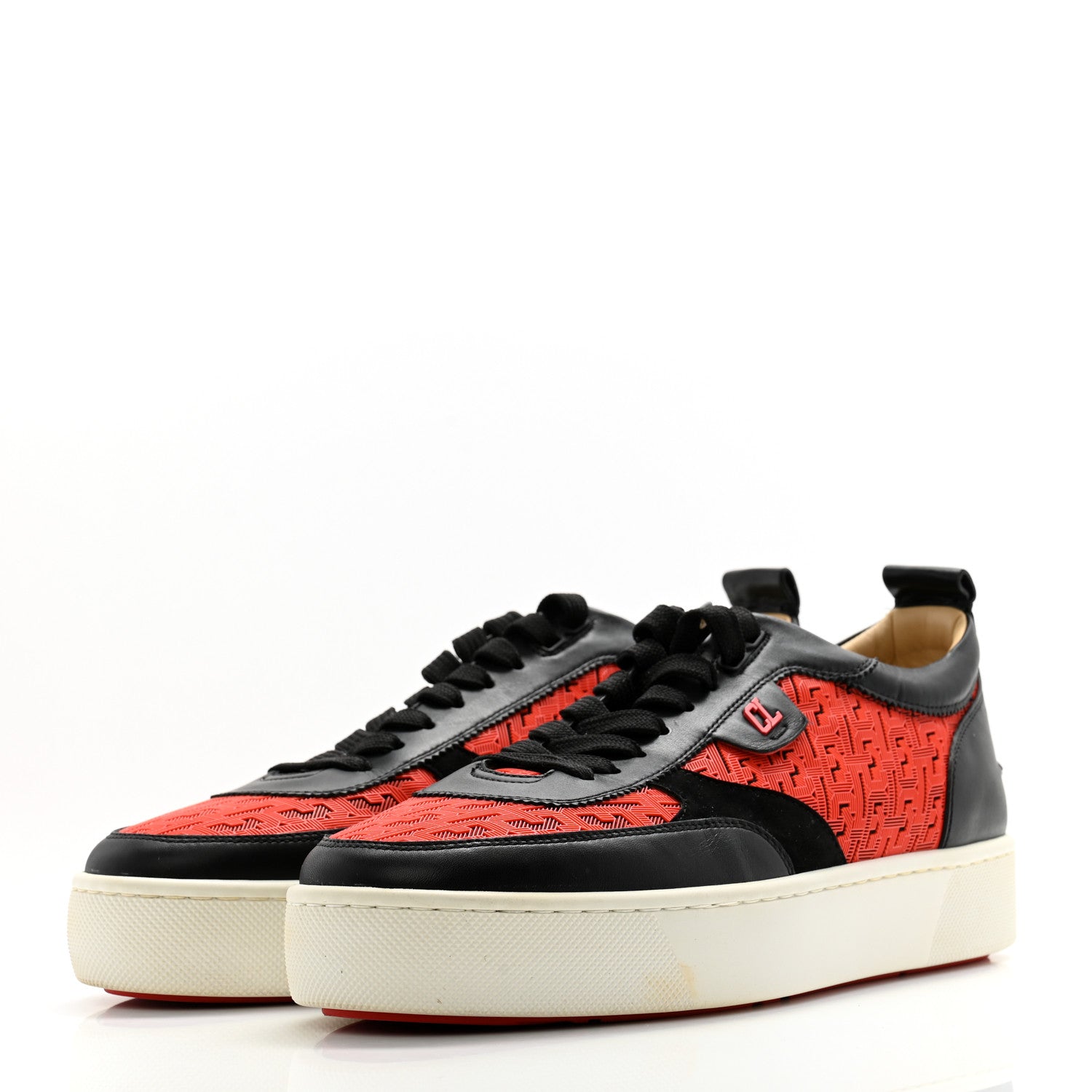 Christian Louboutin Calfskin Printed Mens Happyrui Techno Flat Sneakers 42.5 Black Smoothie 3 of 10