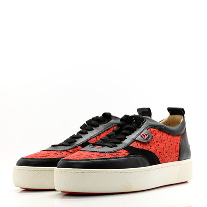 Christian Louboutin Calfskin Printed Mens Happyrui Techno Flat Sneakers 42.5 Black Smoothie 3 of 10