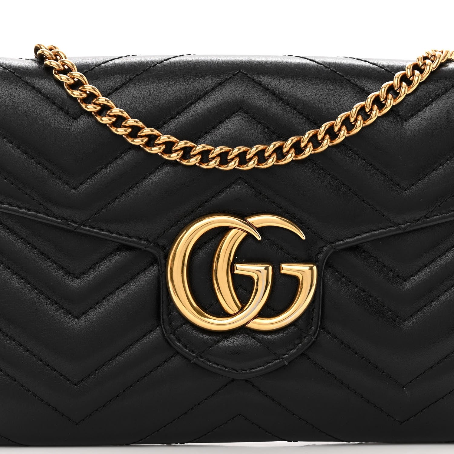 Gucci Calfskin Matelasse Mini GG Marmont Chain Wallet Black 7 of 10
