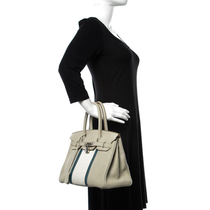 Hermes Taurillon Clemence Lizard Club Birkin 30 Gris Perle White Mykonos 2 of 38