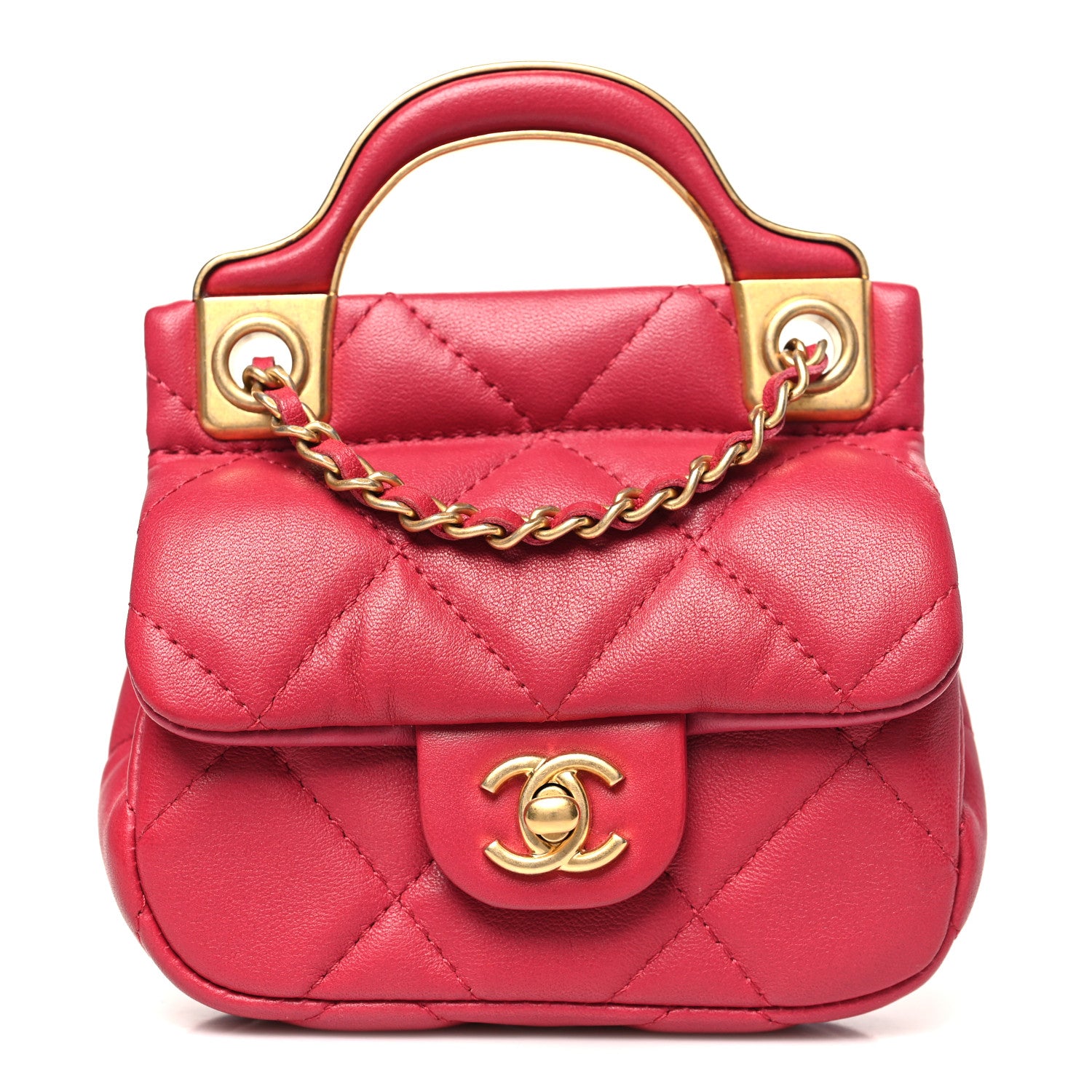 Chanel Calfskin Quilted Lady Handle Flap Card Holder With Chain Dark Pink 1 of 11