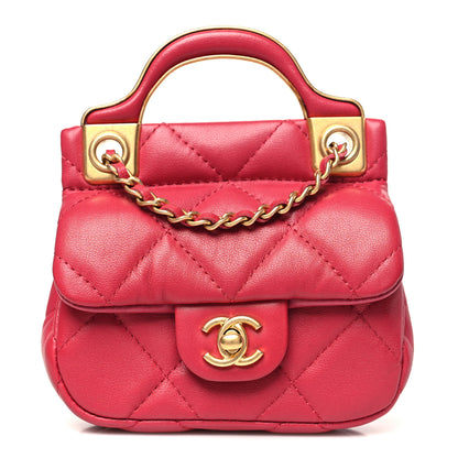 Chanel Calfskin Quilted Lady Handle Flap Card Holder With Chain Dark Pink 1 of 11