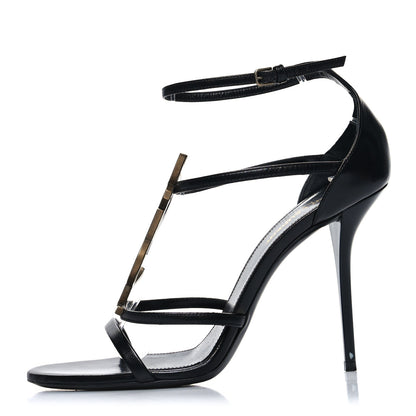 Saint Laurent Patent Calfskin Cassandra 110 Sandals 40 Black Gold 1 of 10