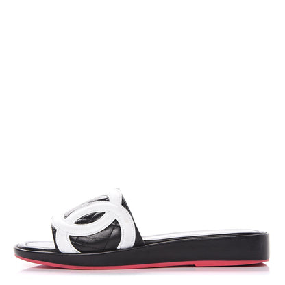 Chanel Calfskin Cambon CC Flat Slide Sandals 37.5 Black 1 of 16