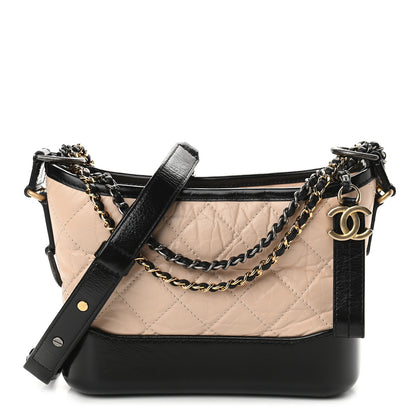 Chanel Aged Calfskin Quilted Small Gabrielle Hobo Beige Black 1 of 11