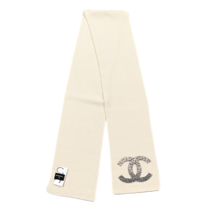 Chanel Cashmere Crystal CC Scarf Ivory 1 of 5