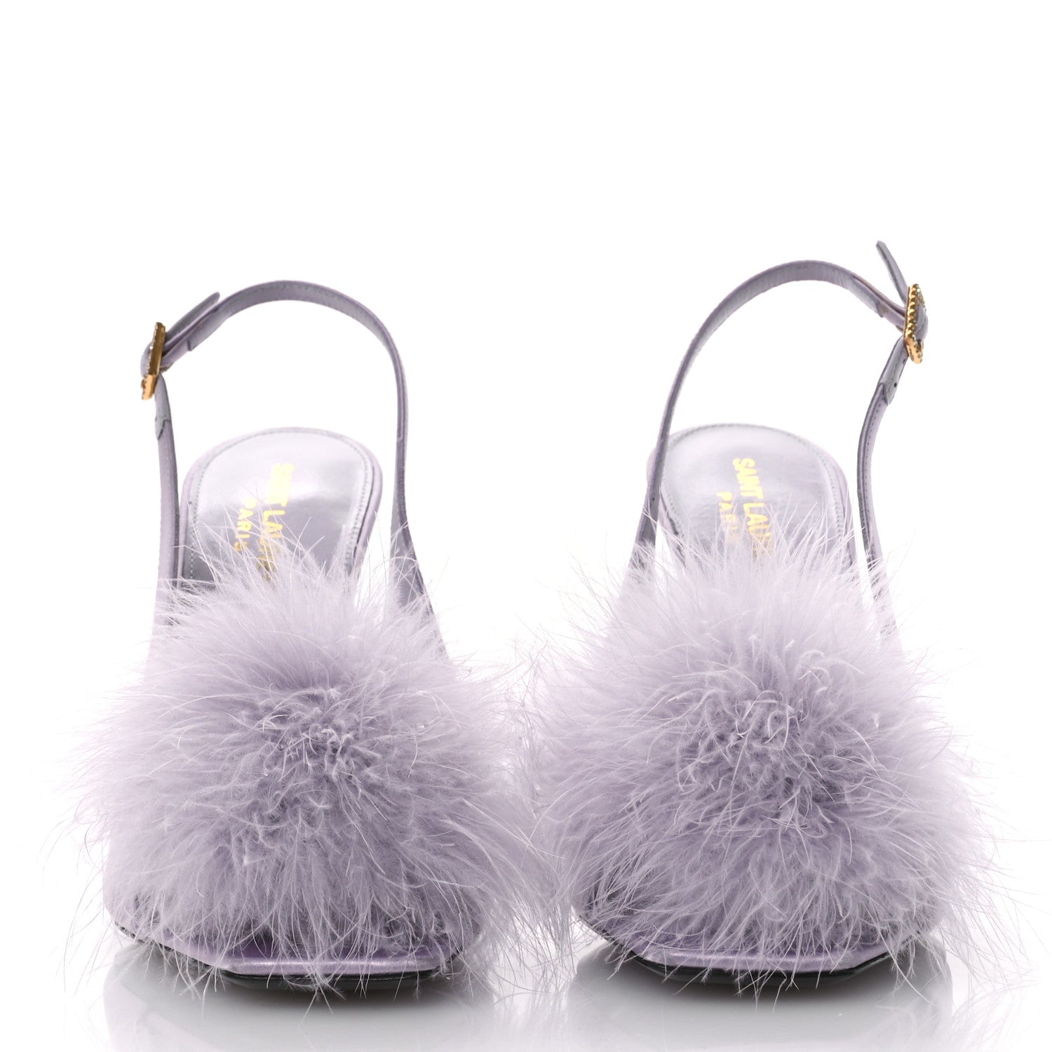 Saint Laurent Crepe Satin Mae Feathered Sandals Slight 37.5 Poly Grey 3 of 9
